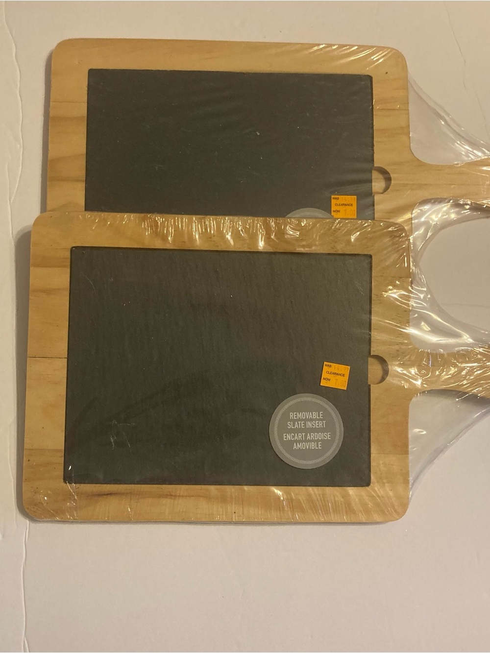 NWT Wood Serving Boards with Removable Slate Inserts - Set of 2